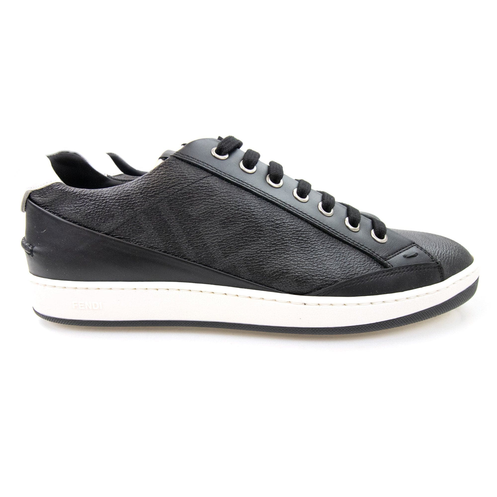Fendi Ff Logo Leather Trainers Black/white