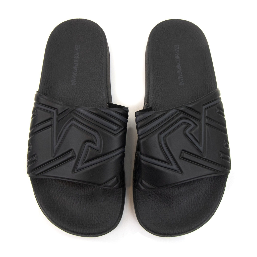 Emporio Armani Band Print Eagle Logo Slider Black