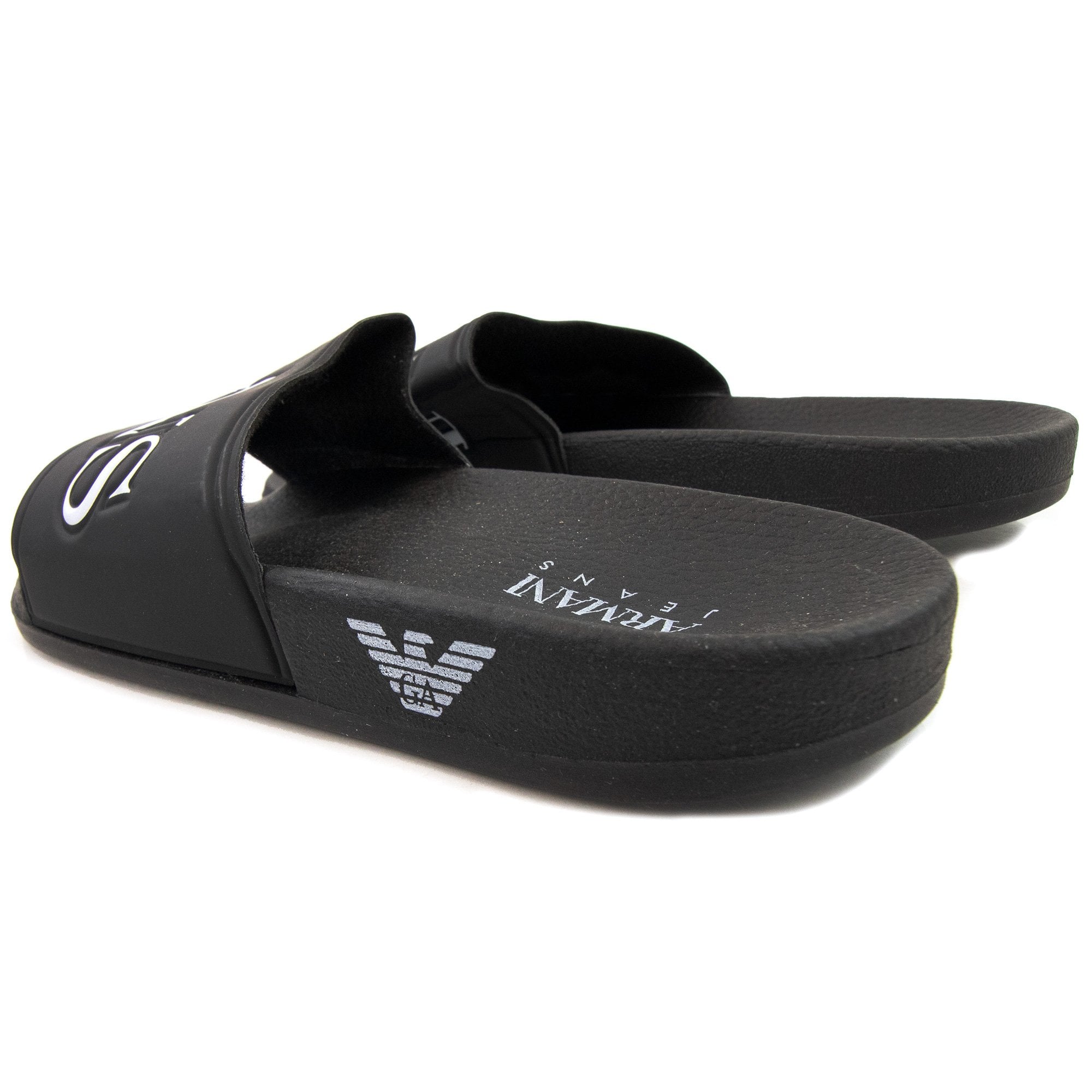 Armani Jeans Logo Leather Sliders Nero