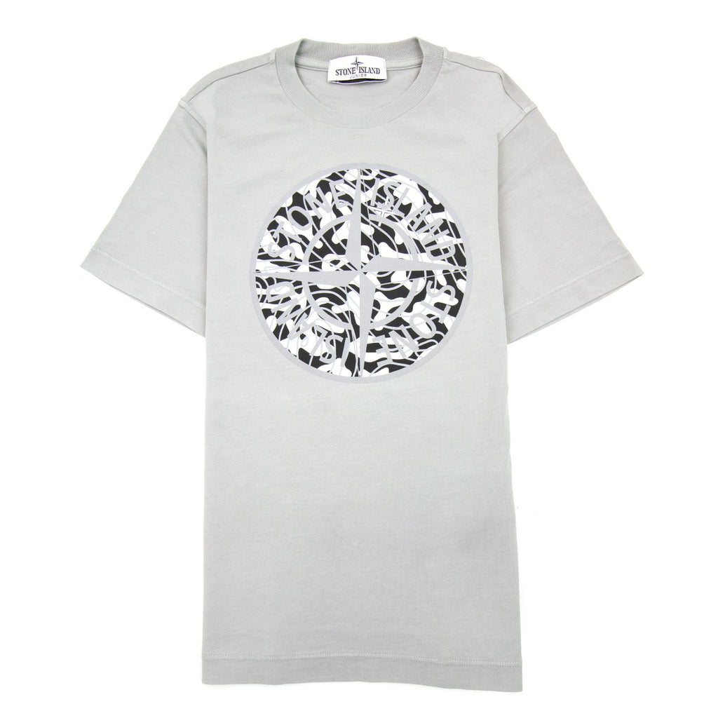 Stone Island Junior 21071 Camo Reflective Logo T Shirt Grey V0064
