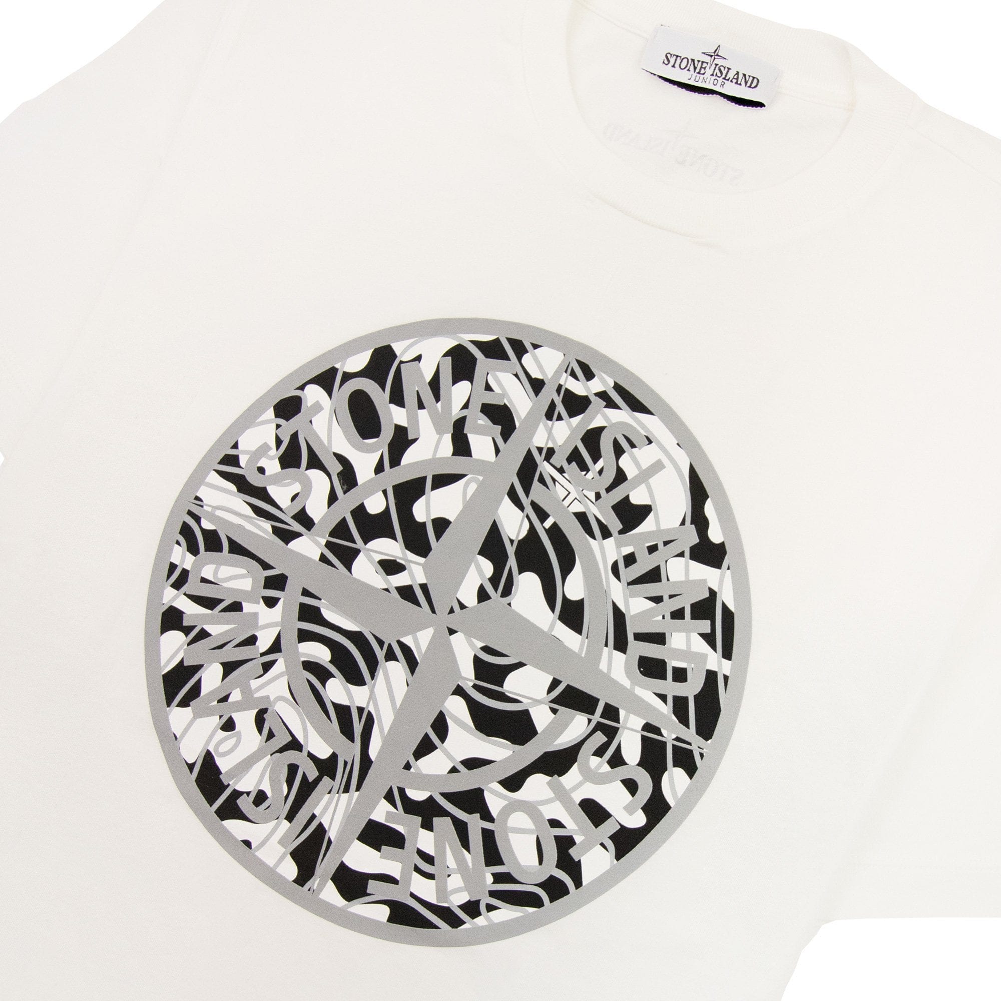 Stone Island Junior 21071 Camo Reflective Logo T Shirt Off White V0099