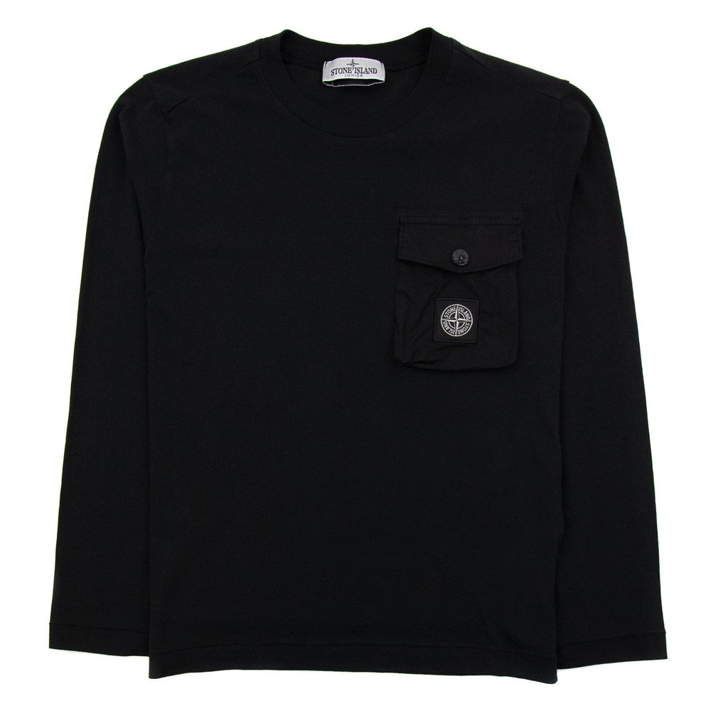 Stone Island Junior 20347 Pocket Logo Long Sleeve T Shirt Black Voo29