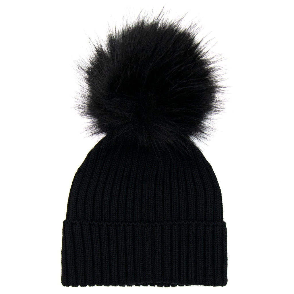 Moncler Junior Berretto Pom Pom Wool Hat Black 999