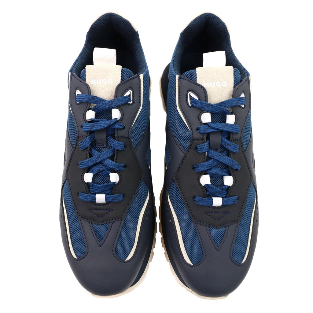 Hugo Cubite Lace Up Mixed Material Trainers Dark Blue