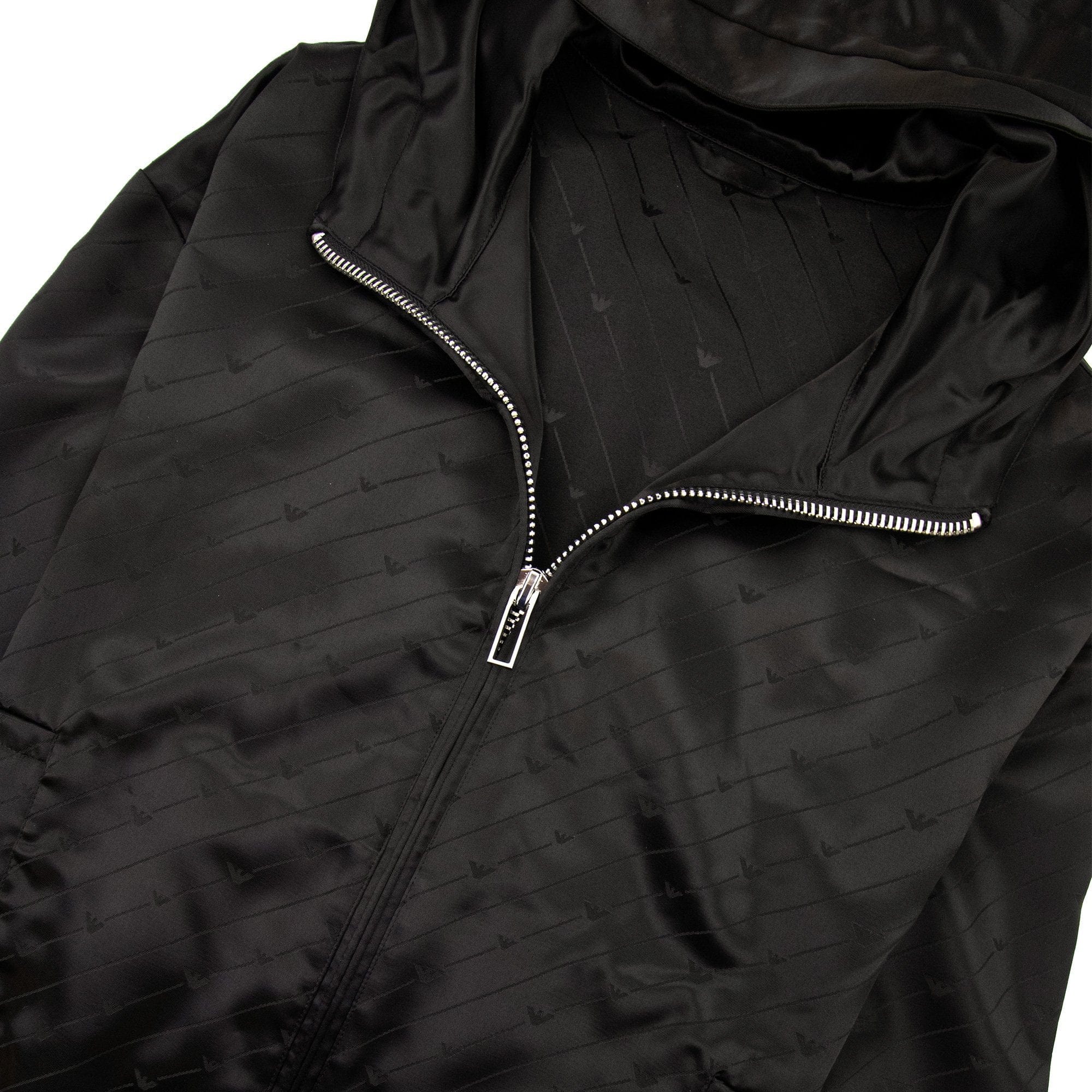 Emporio Armani Jacquard Nylon Hooded Blouson With All-over Eagle Black