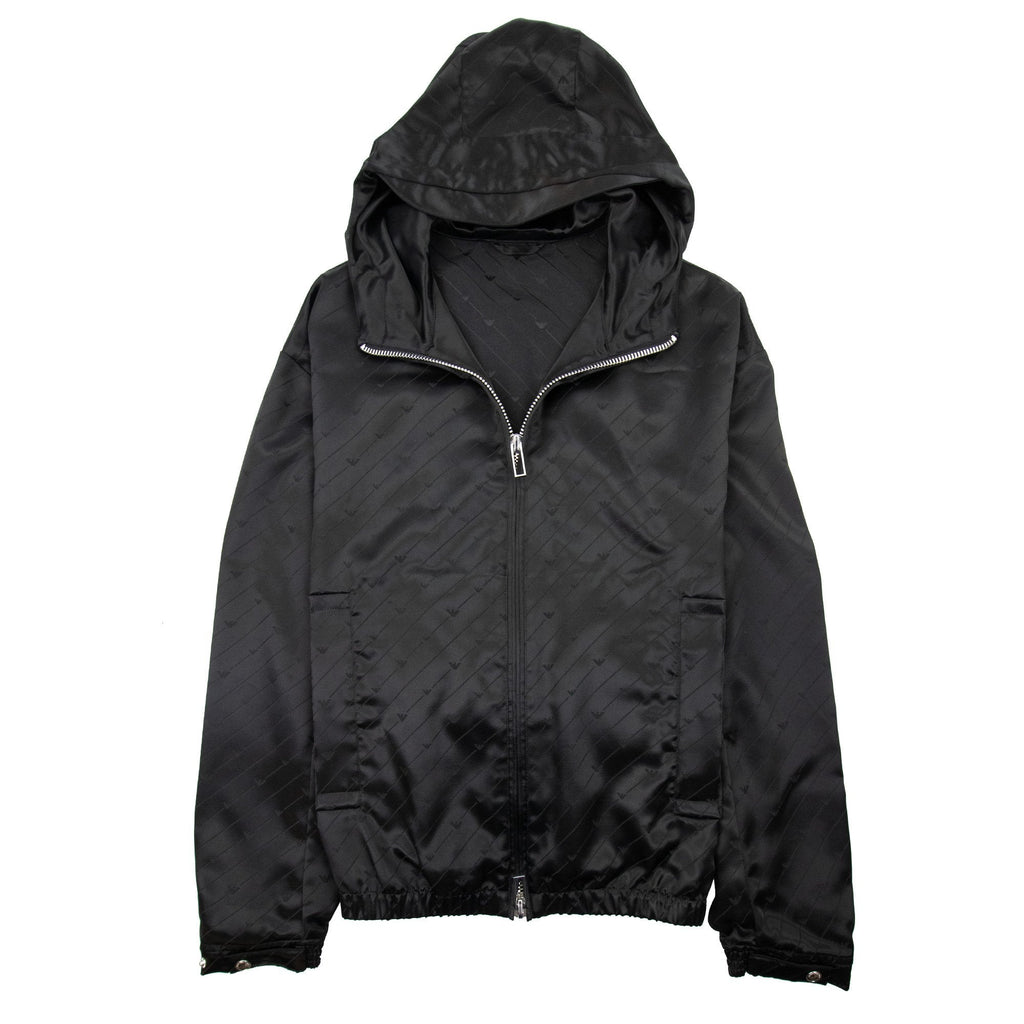 Emporio Armani Jacquard Nylon Hooded Blouson With All-over Eagle Black