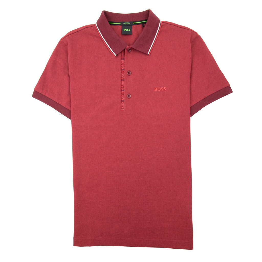 Hugo Boss Paule 4 Slim Fit Branded Placket Polo Burgundy 654