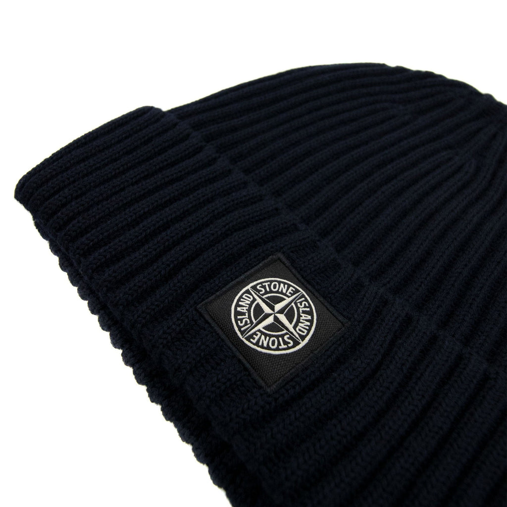 Stone Island Junior N07a5 Logo Knitted Hat Navy V0020