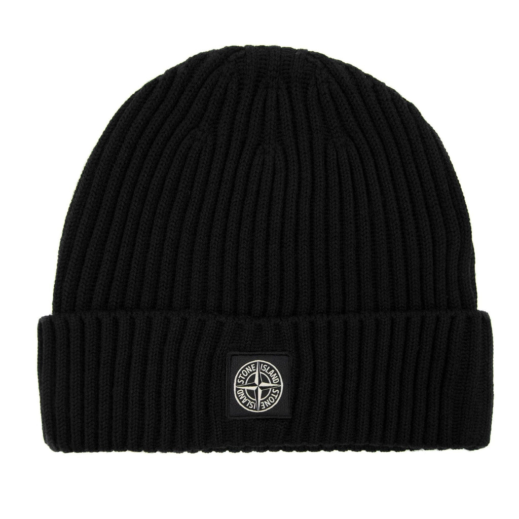 Stone Island Junior N07a5 Logo Knitted Hat Black V0029