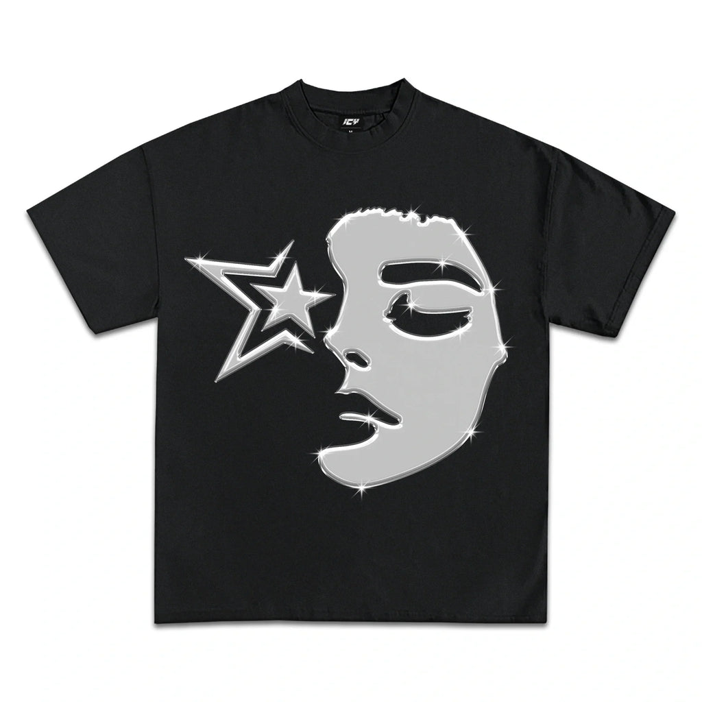 STARLIT FACE GRAPHIC T-SHIRT BLACK