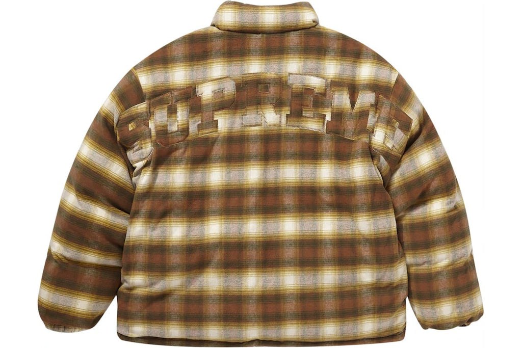 SUPREME FLANNEL REVERSIBLE PUFFER JACKET BROWN