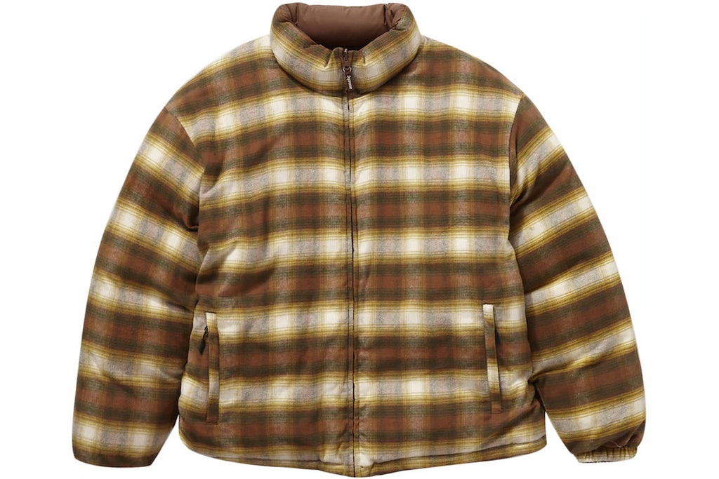 SUPREME FLANNEL REVERSIBLE PUFFER JACKET BROWN