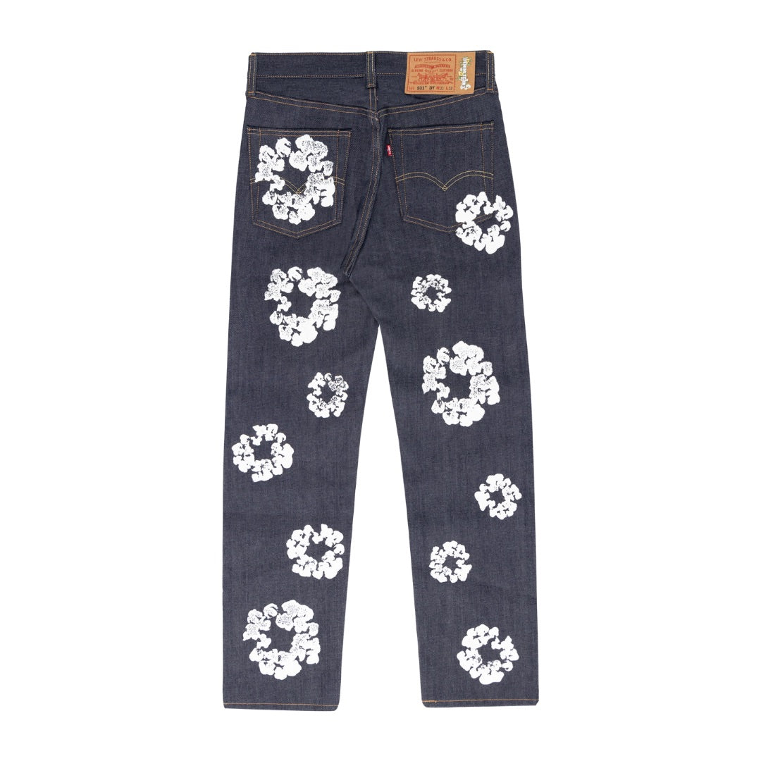 DENIM TEARS X LEVIS COTTON WREATH JEAN SELVEDGE BLUE