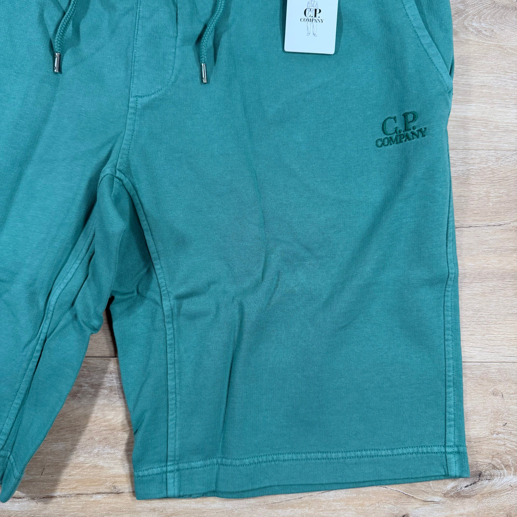 C.P. Company Cotton Fleece Logo Shorts in Frosty Spruce