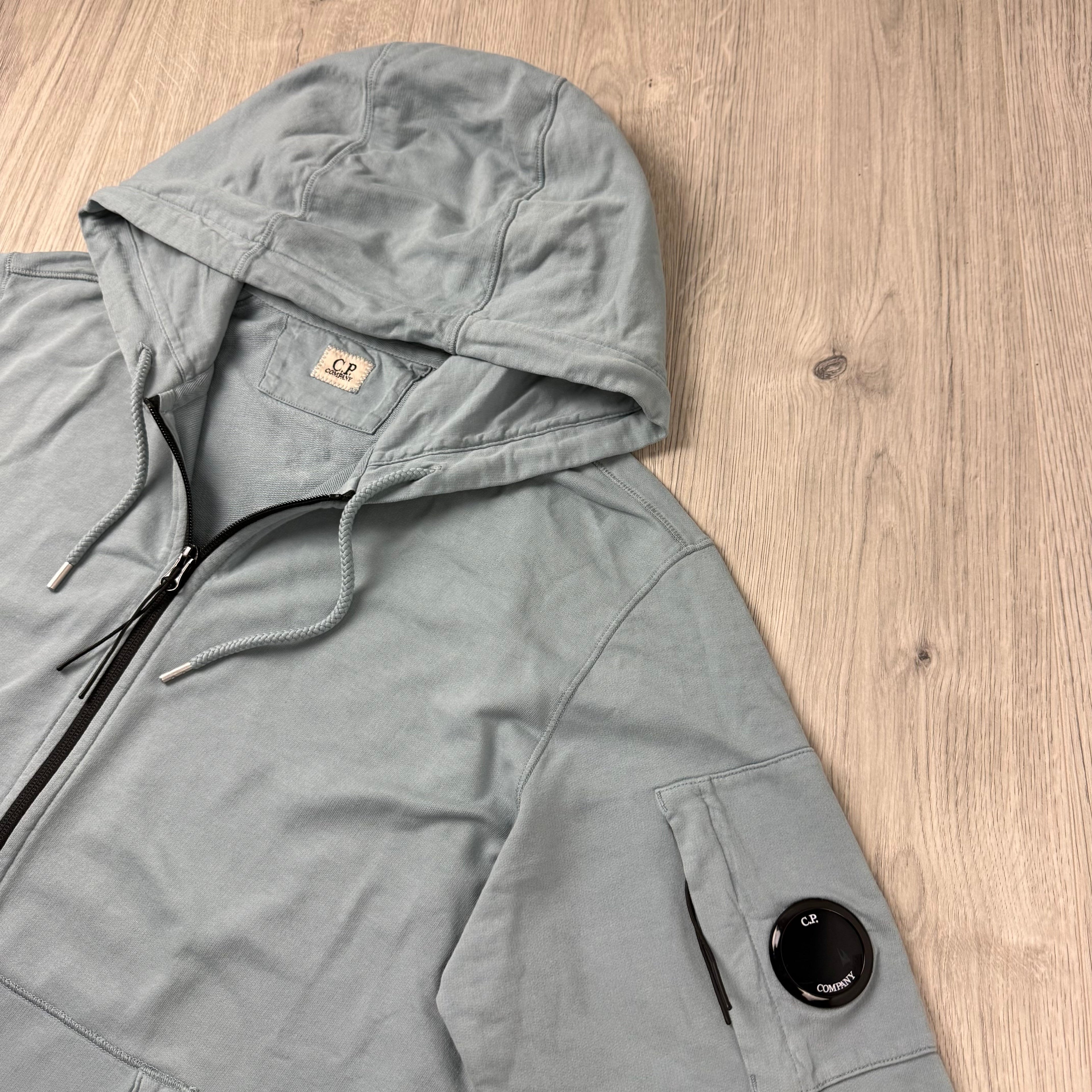 CP Company Light Fleece Zip Hoodie - Silver Blue