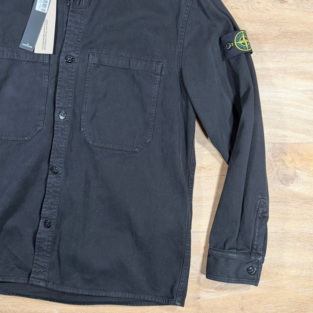 Stone Island Organic Panama Cotton Old Effect Overshirt in Black