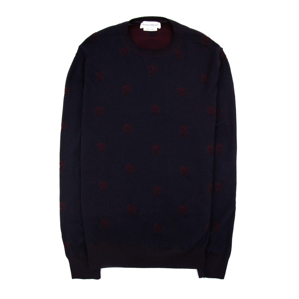 Alexander McQueen Skull Patterned Wool Jumper Maroon