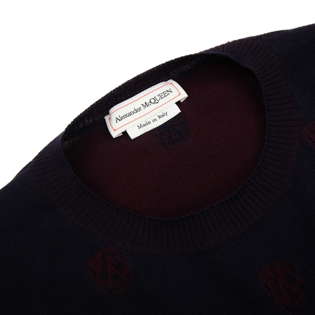 Alexander McQueen Skull Patterned Wool Jumper Maroon