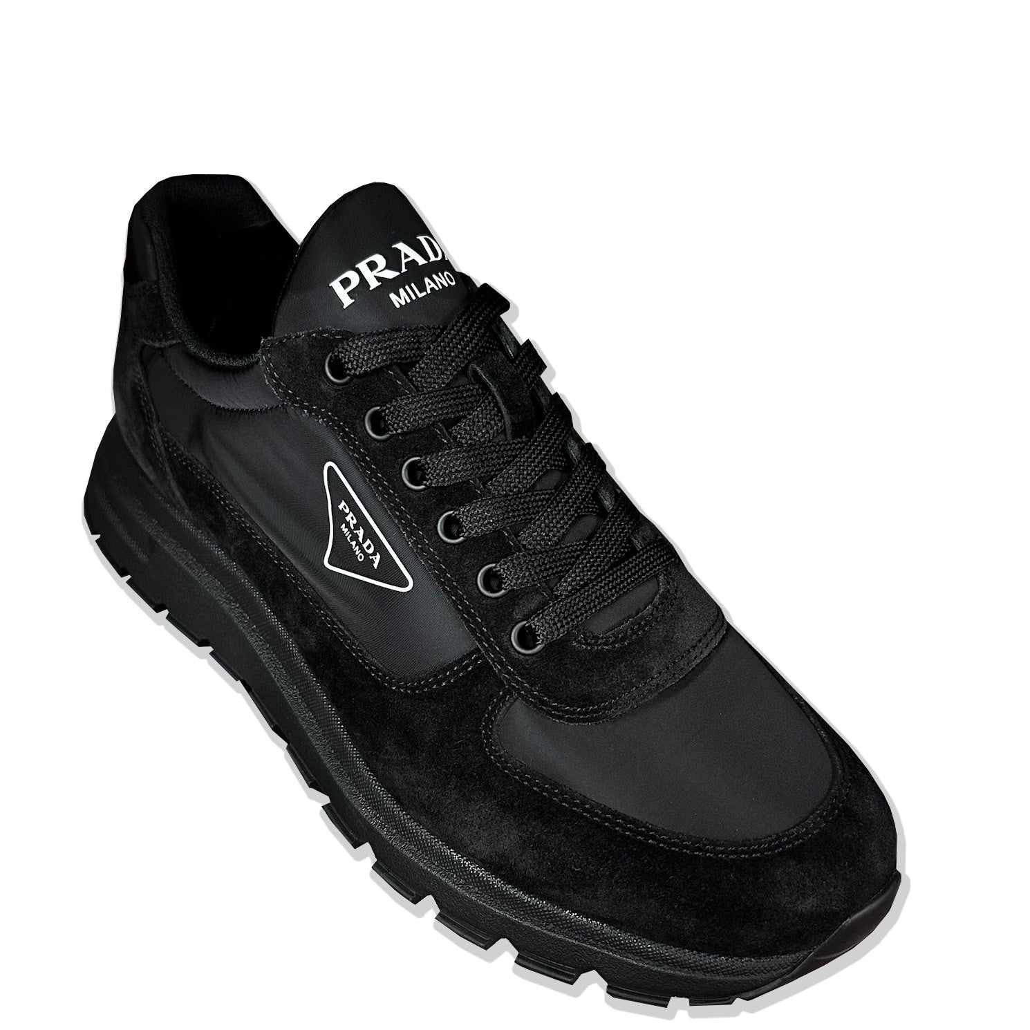 Prada Black Triangle Suede & Nylon Runners