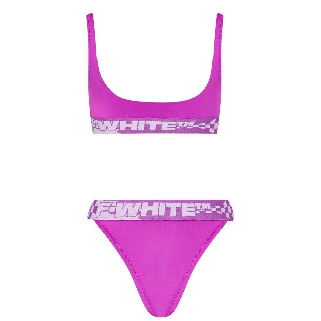 Women Off-White Two Piece Logo Band Bikini