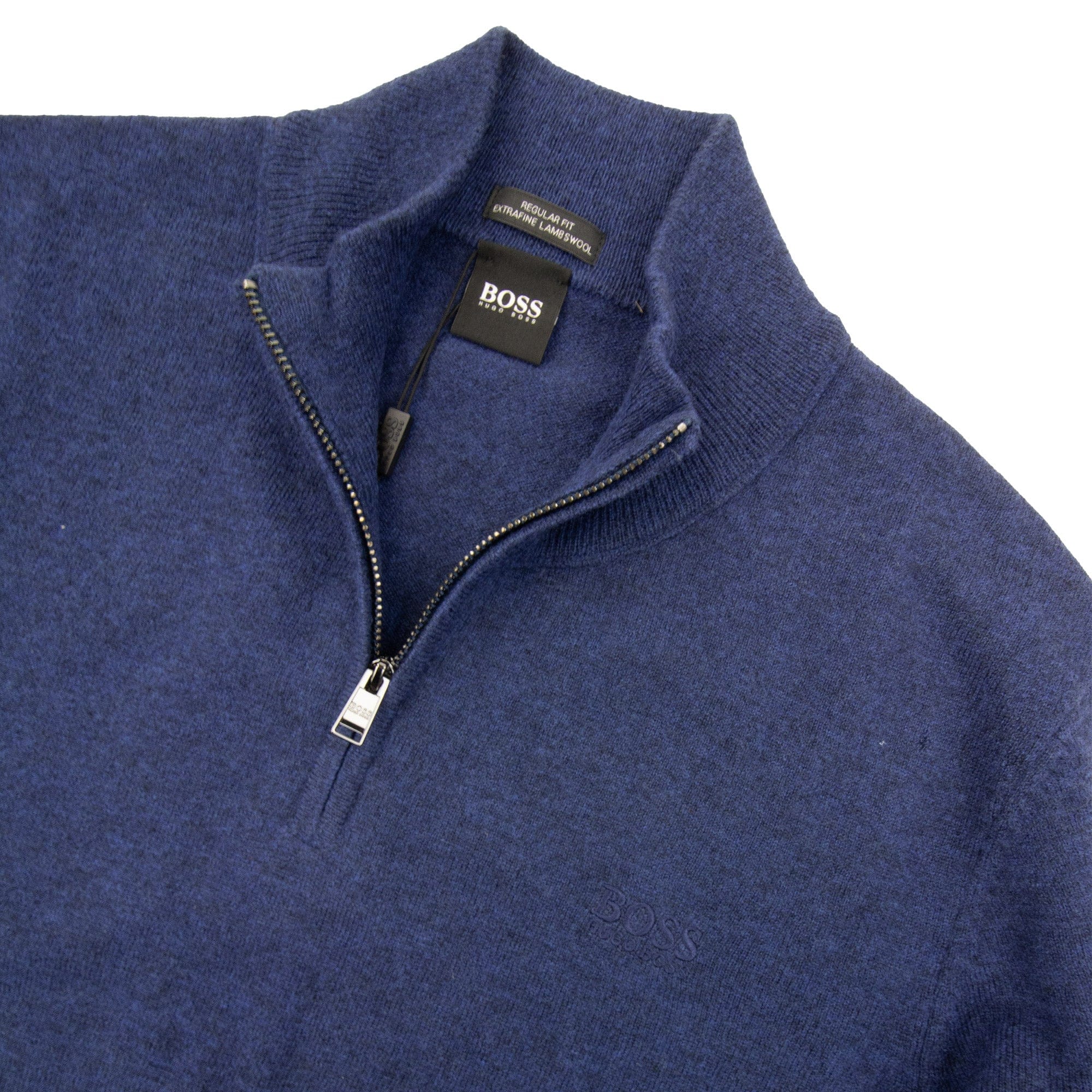 Pre-Loved Barlo Quarter Zip Lambswool Jumper Blue Large