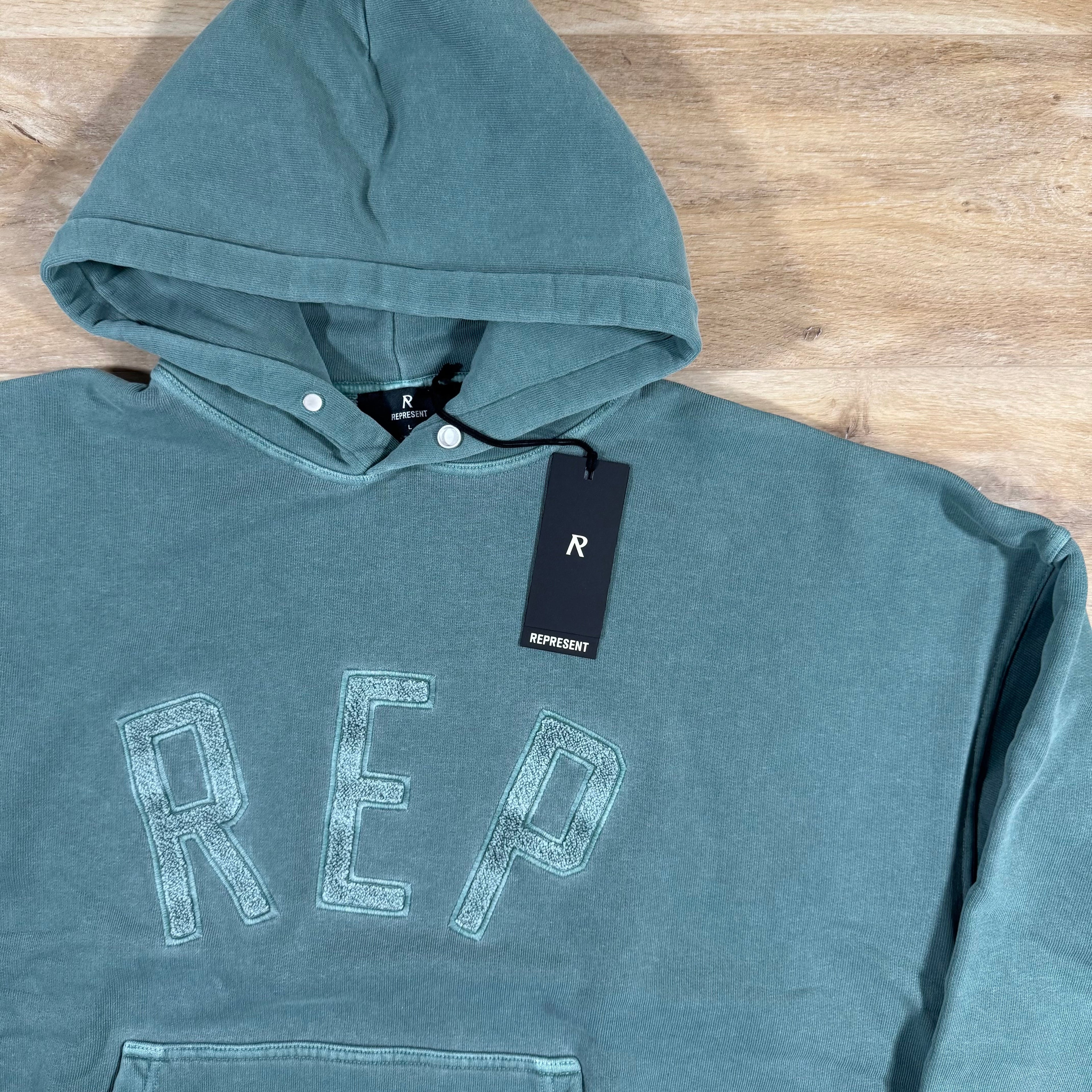 Represent Rep Applique Hoodie in Forest Green