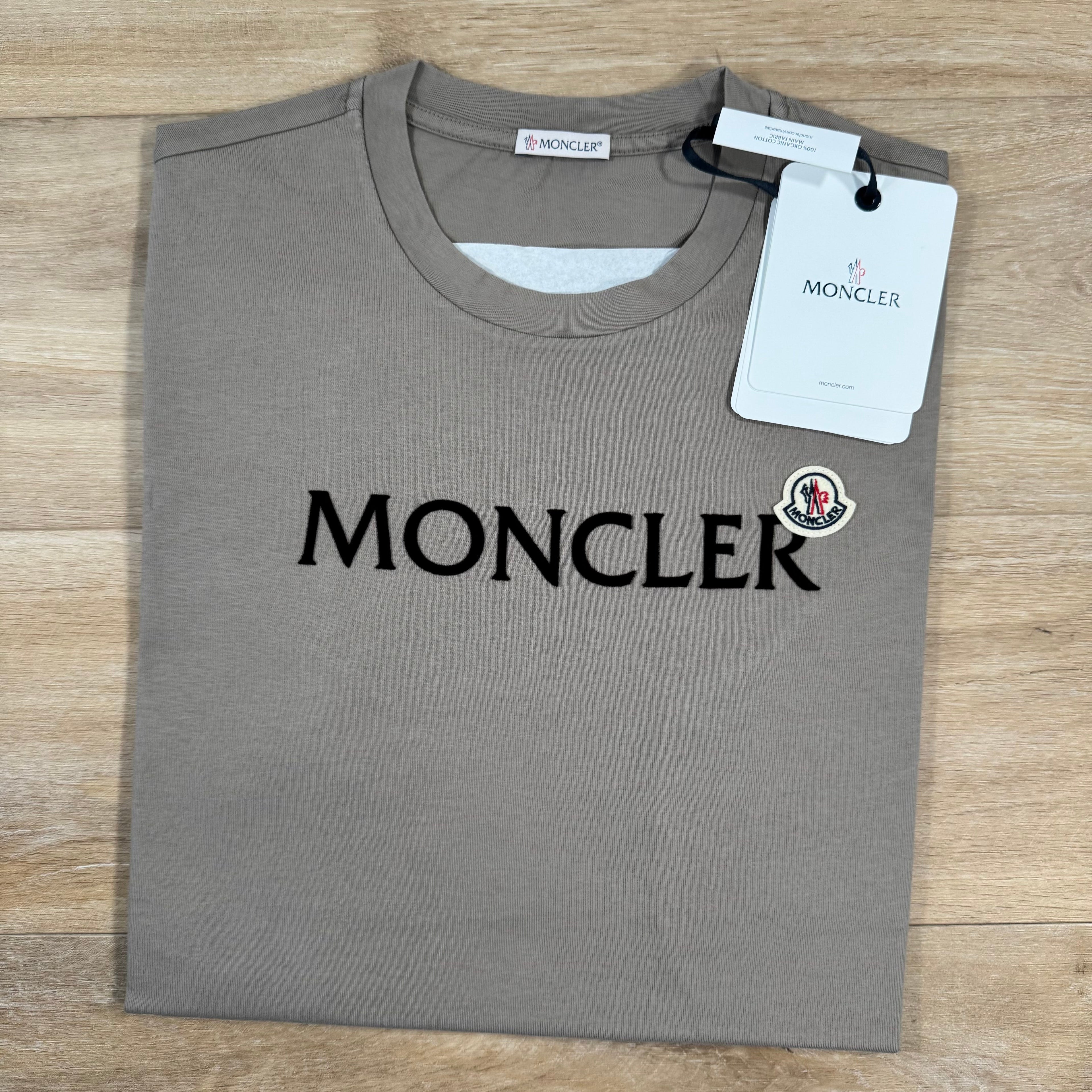 Moncler Flocked Logo Cotton T-Shirt in Gray
