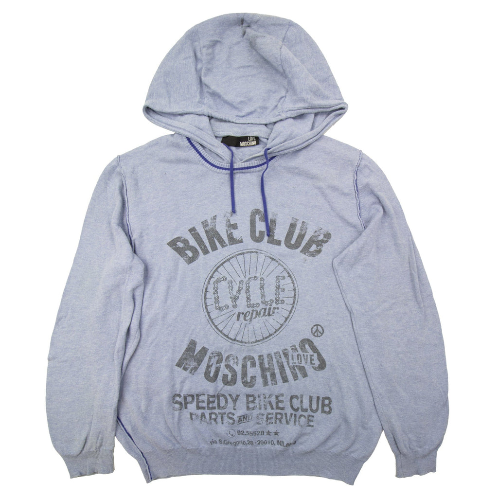 Pre-Loved Speedy Bike Club Print Hooded Sweatshirt Blue Large