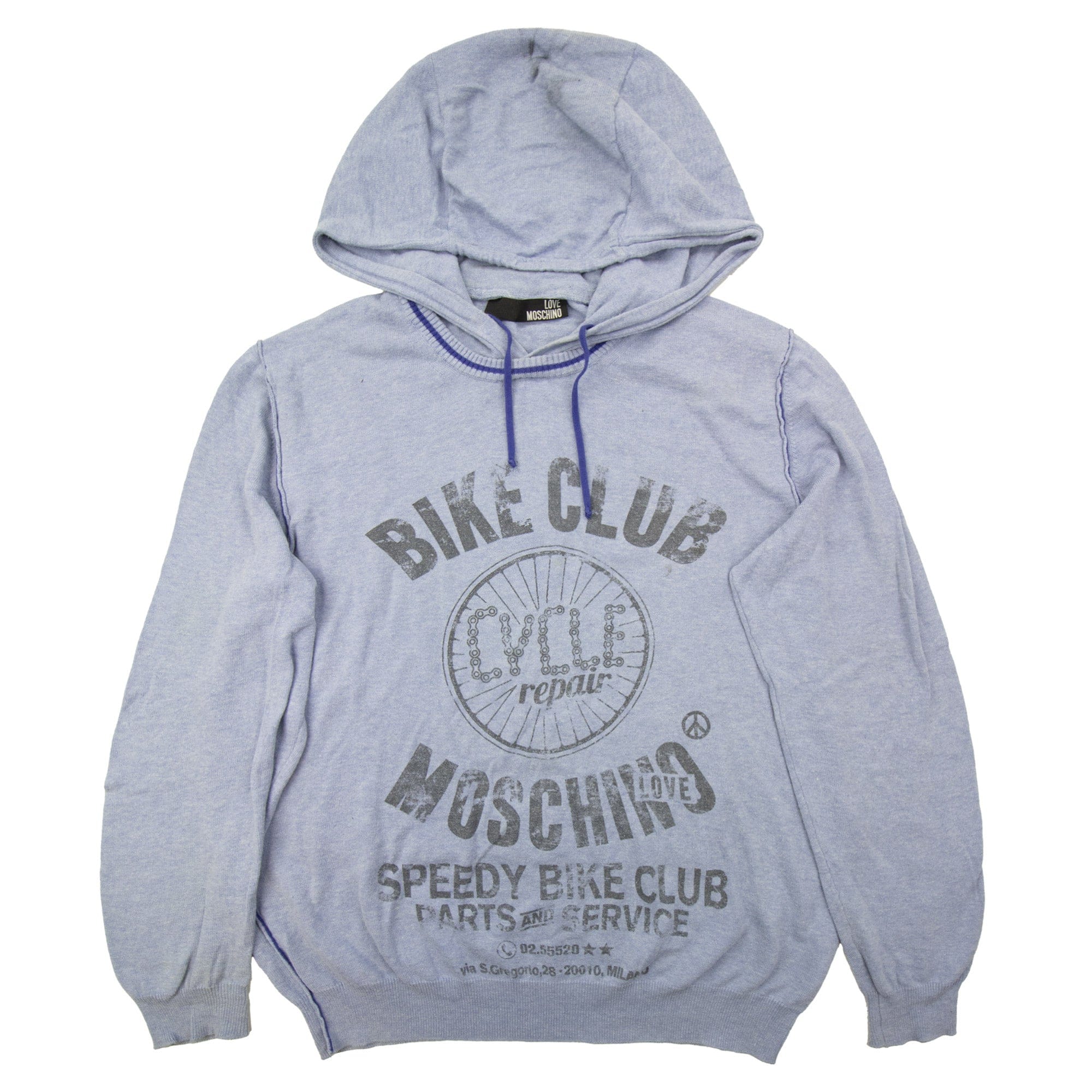 Pre-Loved Speedy Bike Club Print Hooded Sweatshirt Blue Large