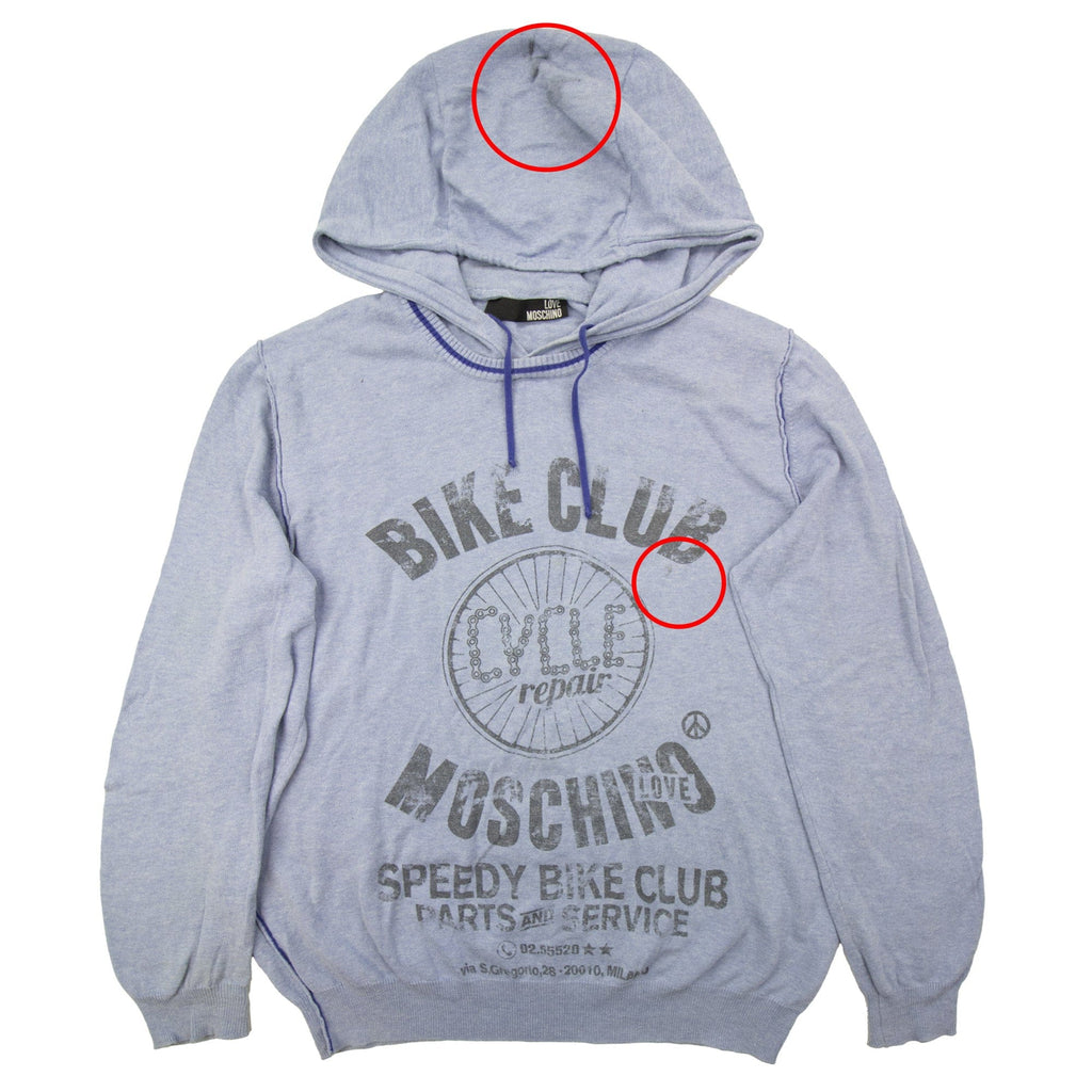 Pre-Loved Speedy Bike Club Print Hooded Sweatshirt Blue Large