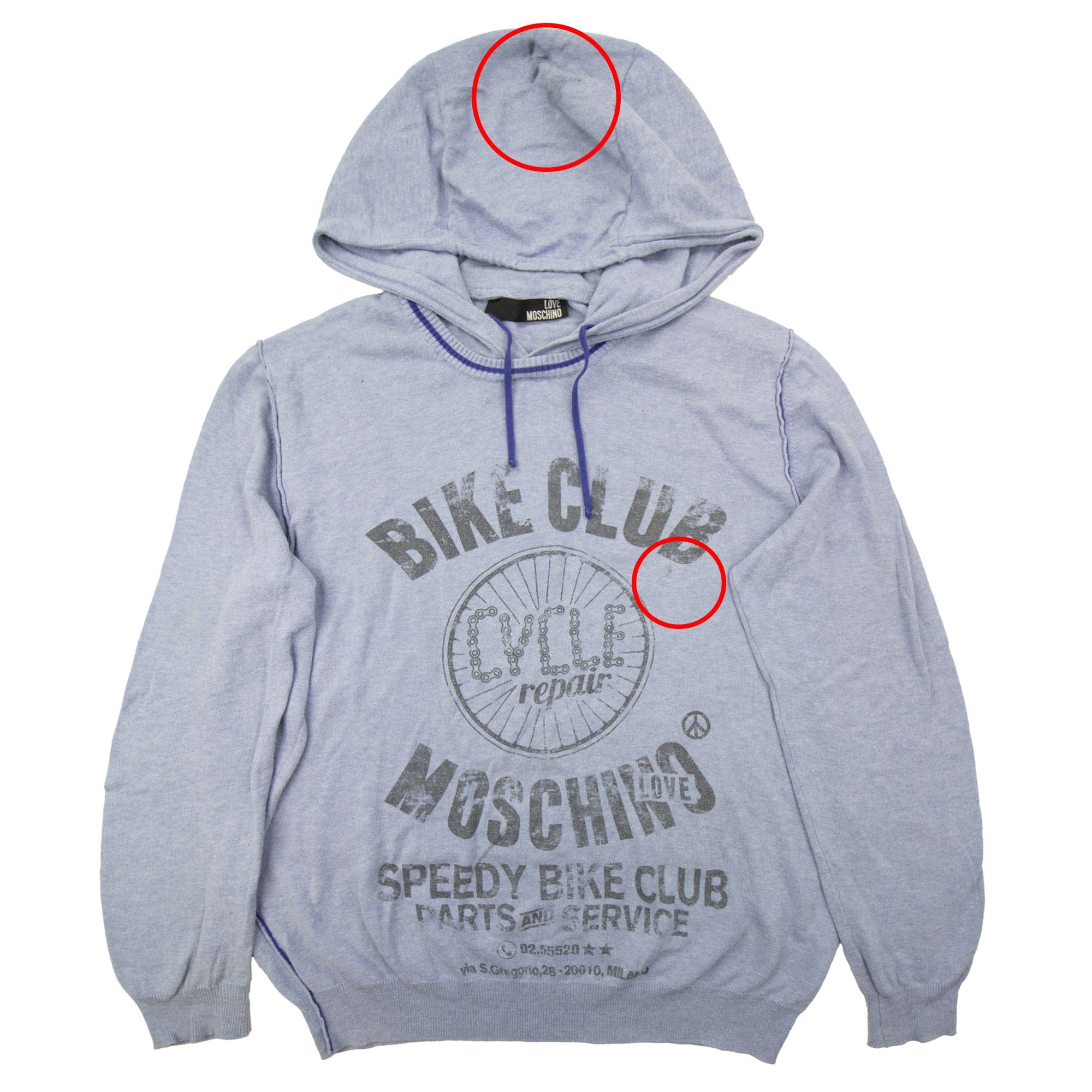 Pre-Loved Speedy Bike Club Print Hooded Sweatshirt Blue Large