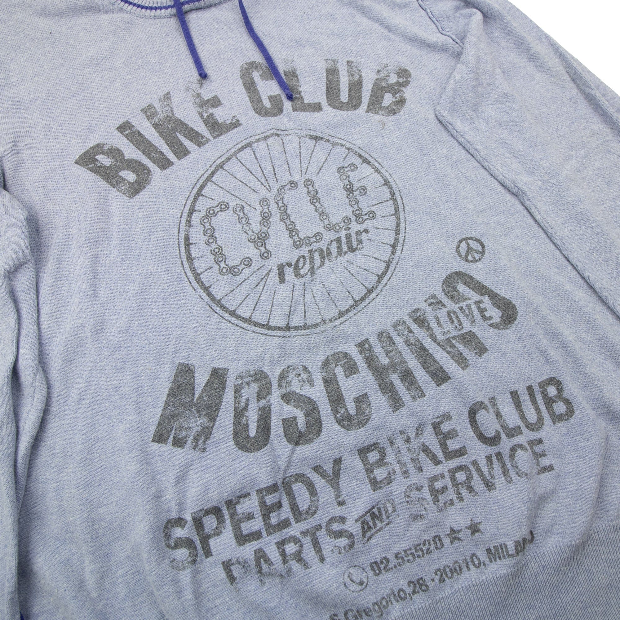 Pre-Loved Speedy Bike Club Print Hooded Sweatshirt Blue Large