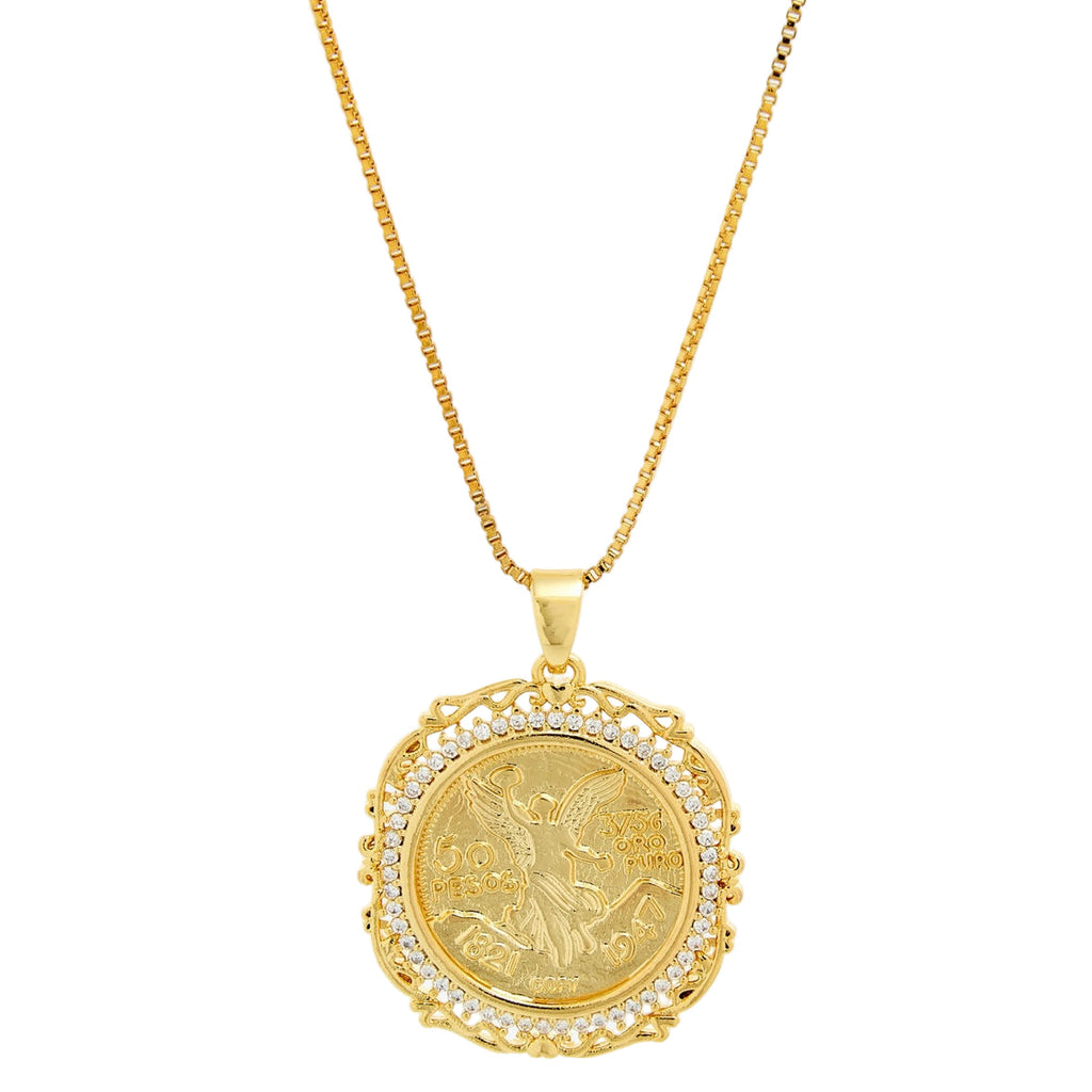 Womens 18ct Gold Plated Solar Coin Medallion Necklace