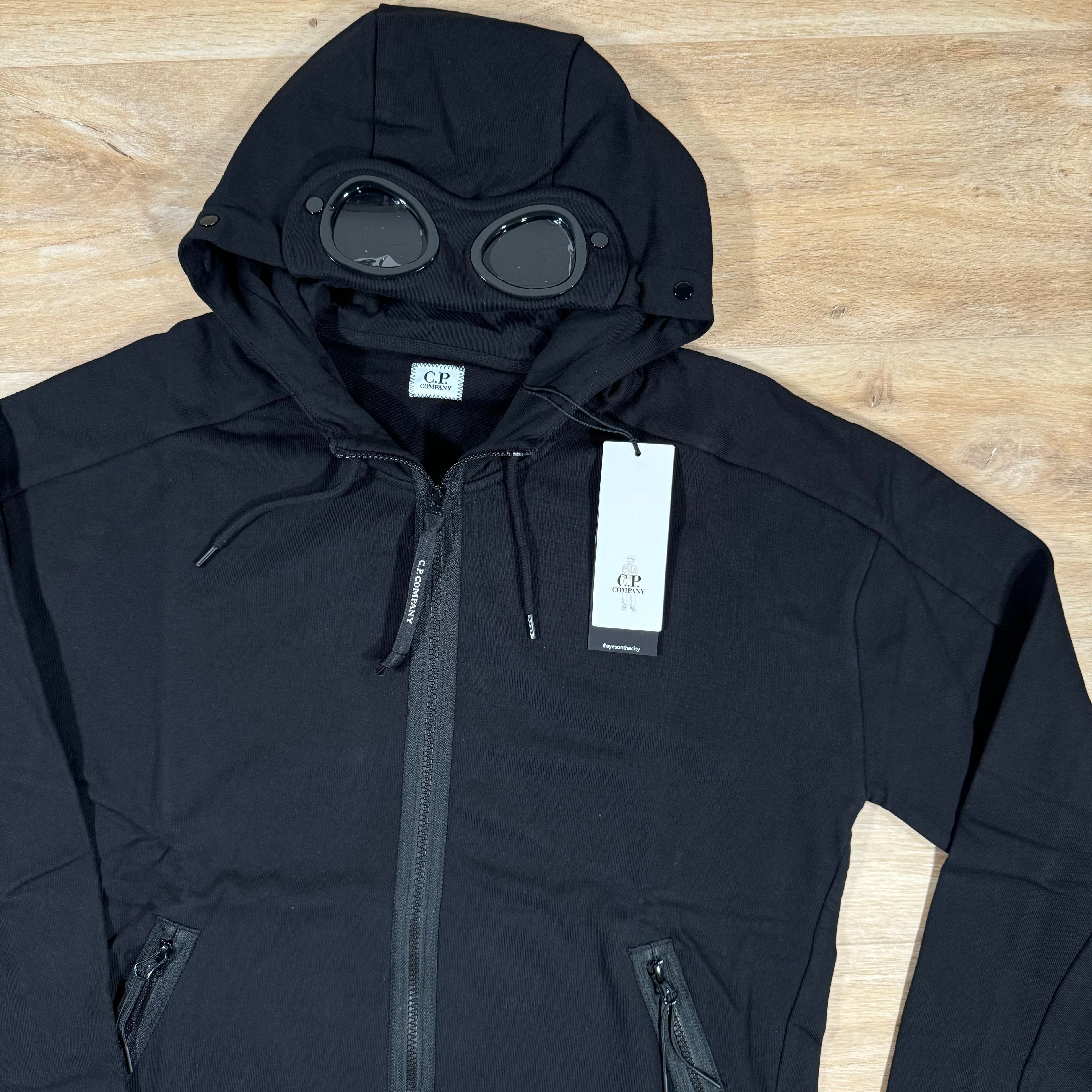 C.P. Company Diagonal Raised Fleece Goggle Hoodie in Black