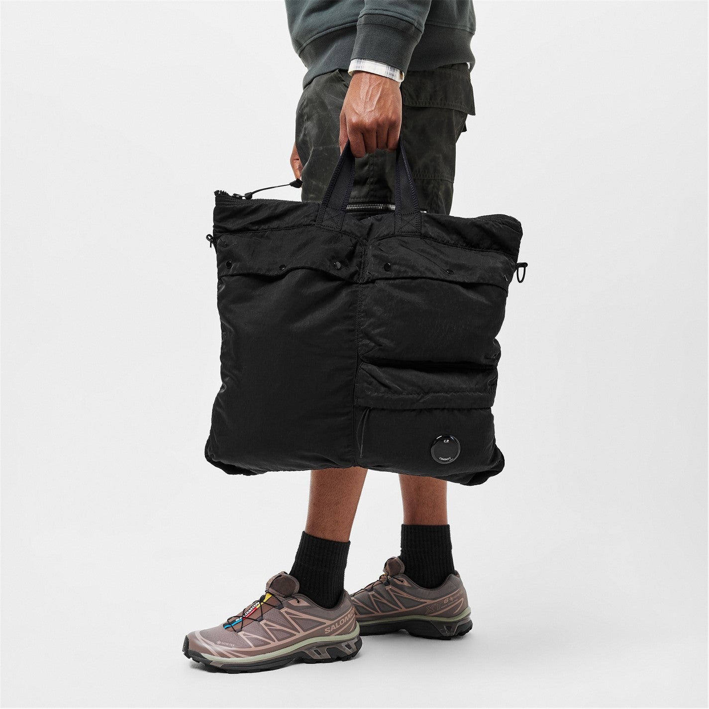 CP Company Chrome Black Nylon B Lens Tote