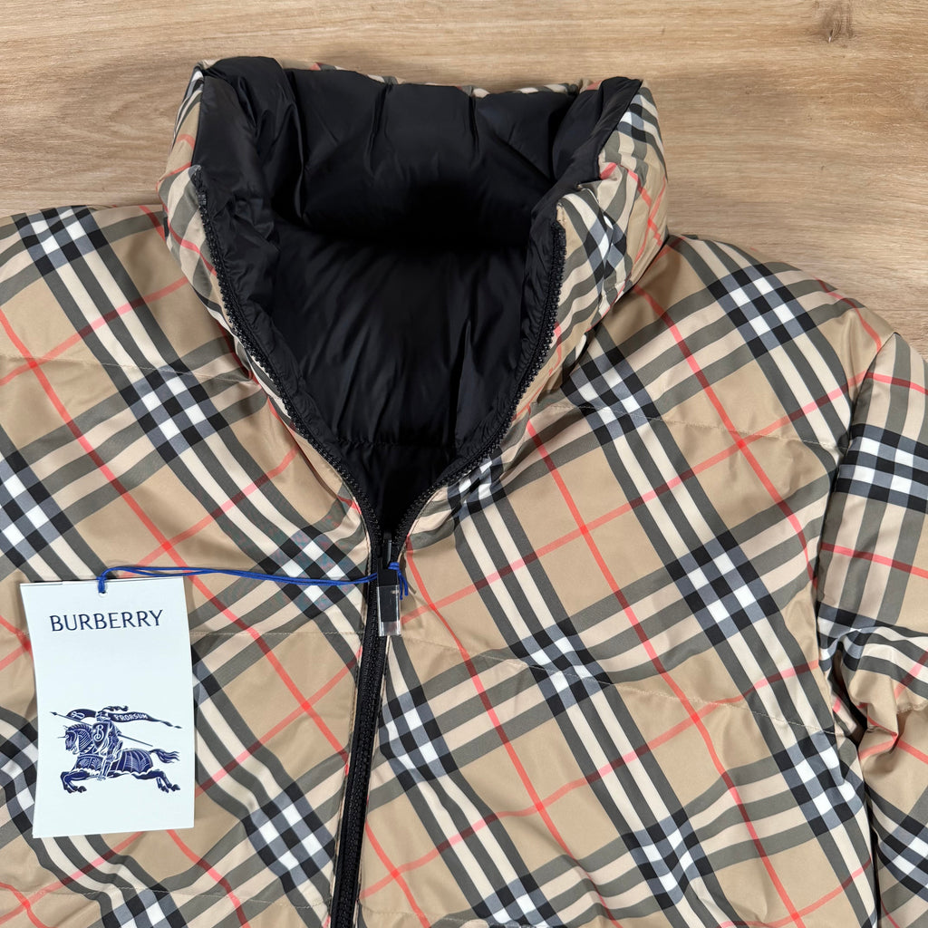 Burberry Reversible Check Snowdon Puffer Jacket in Sand Beige