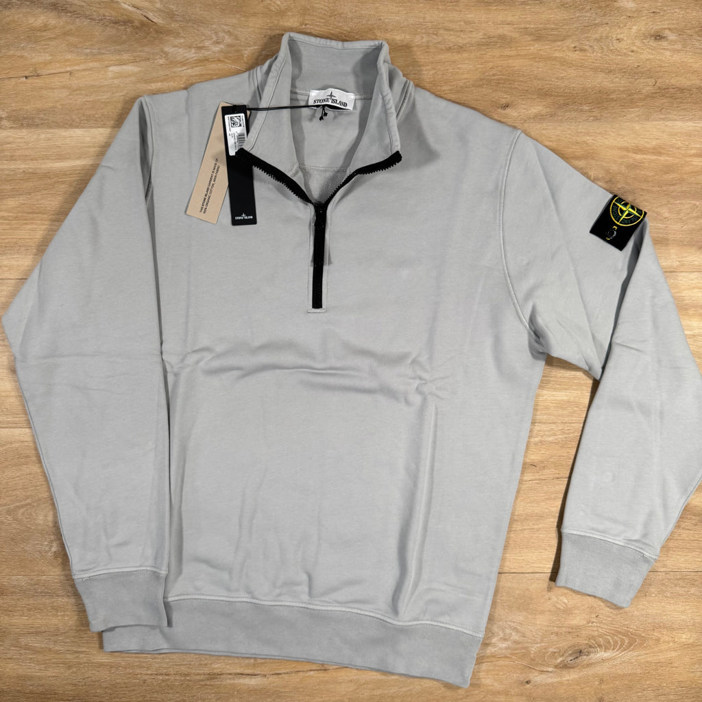 Stone Island Organic Cotton Half-Zip Sweatshirt in Pearl Grey