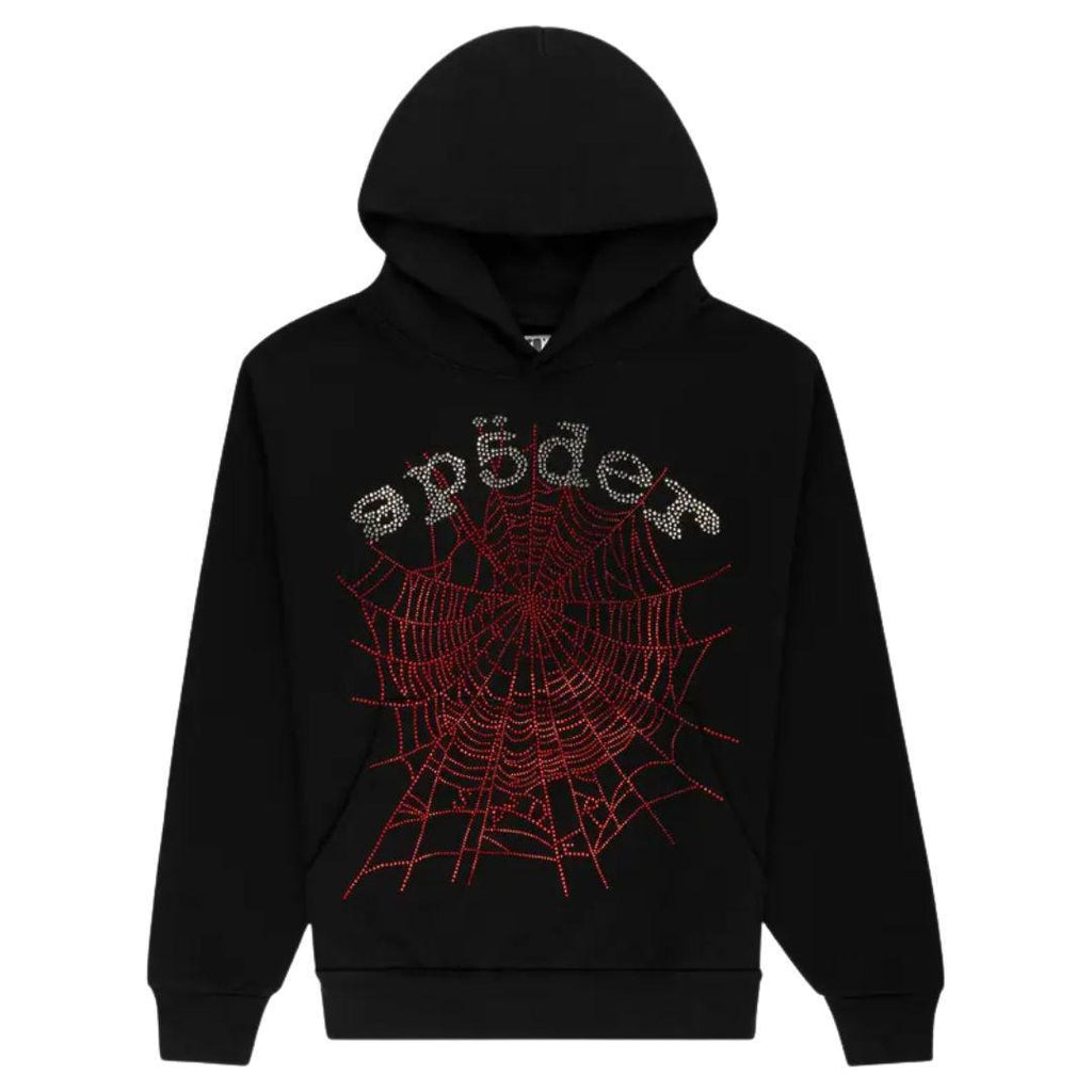 SP5DER OG WEB RHINESTONE V2 HOODIE BLACK