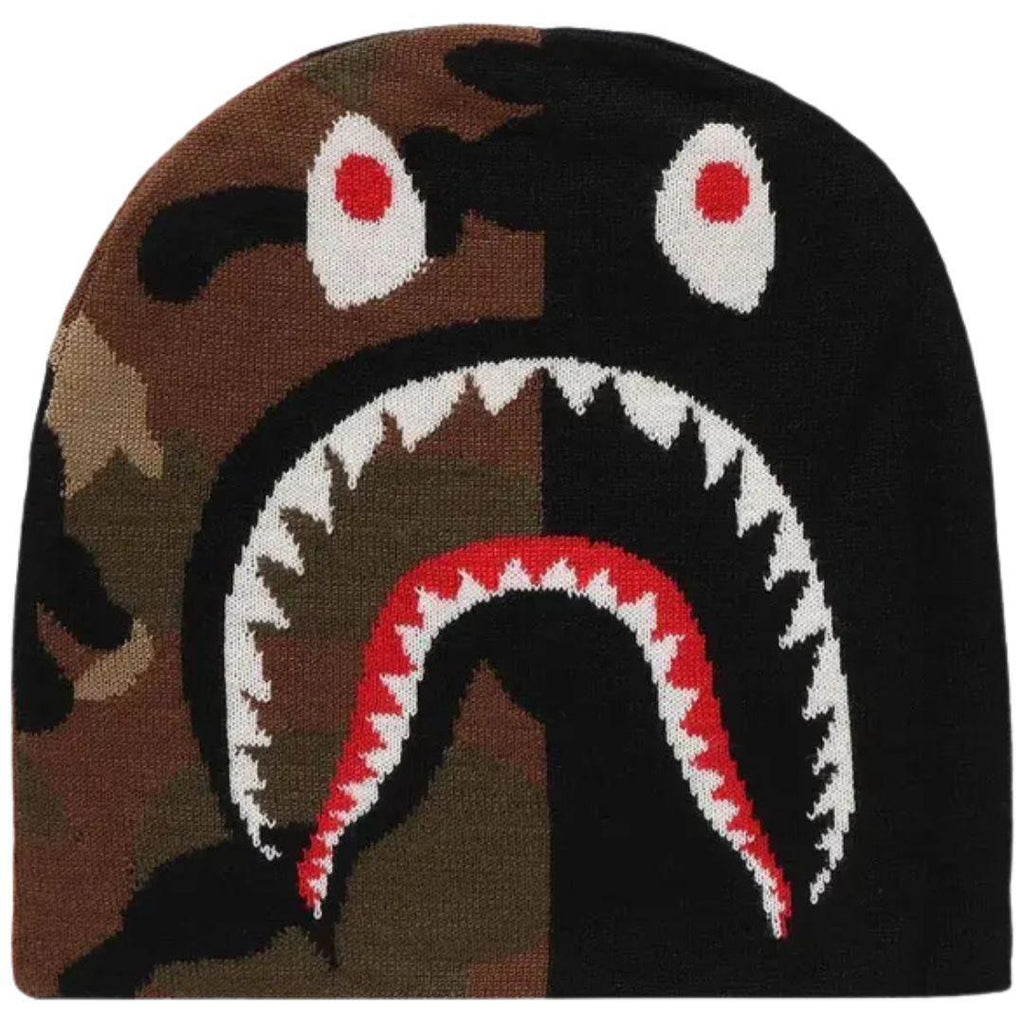 BAPE 1ST SHARK KNIT BEANIE OLIVE/BLACK