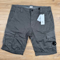 CP Company Stretch Sateen Lens Cargo Shorts in Smoked Pearl