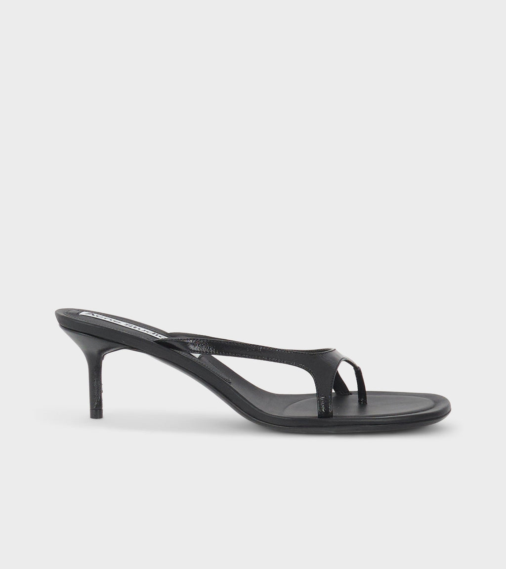 Leather Flip Flop Heels Black