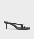 Leather Flip Flop Heels Black