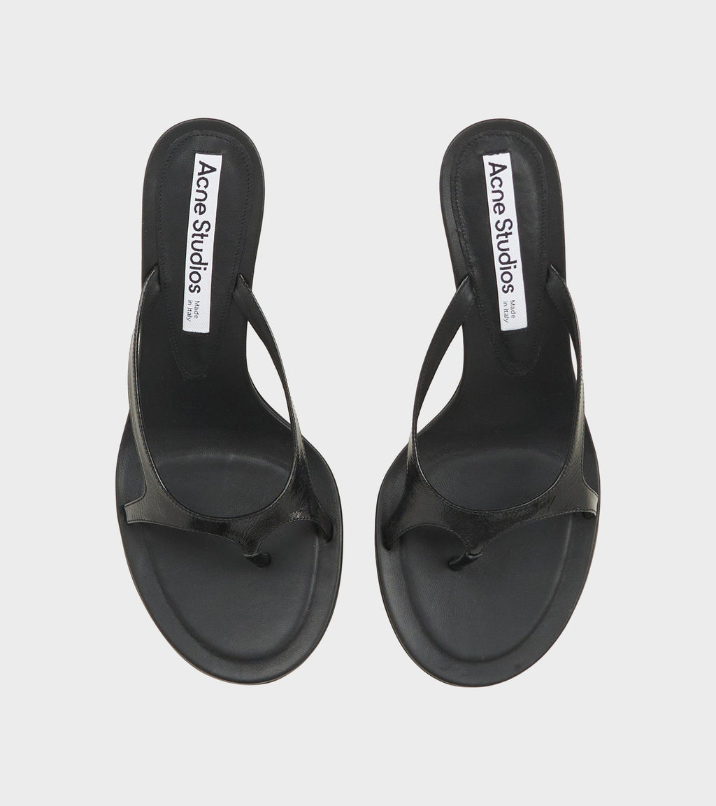 Leather Flip Flop Heels Black