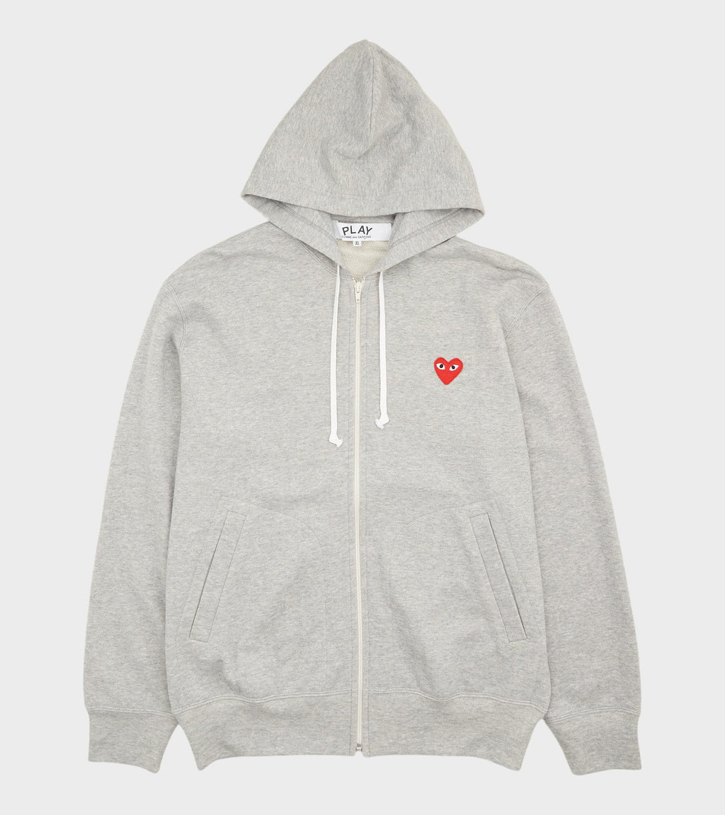 U Red Heart Zip Hoodie Grey