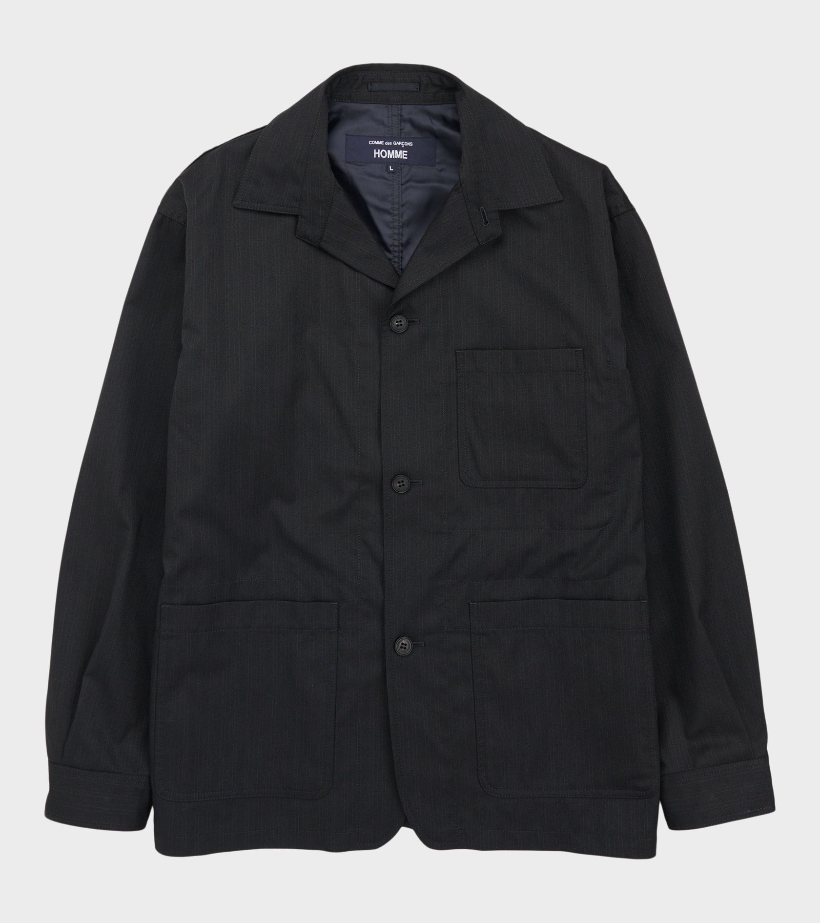 Striped Wool Blend Blazer Black