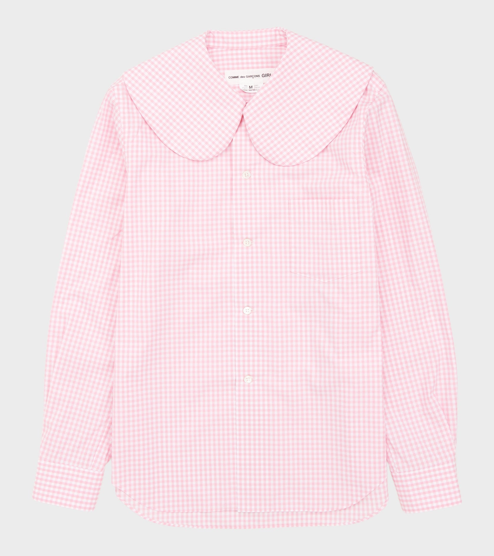 Big Round Collar Check Shirt Light Pink/White
