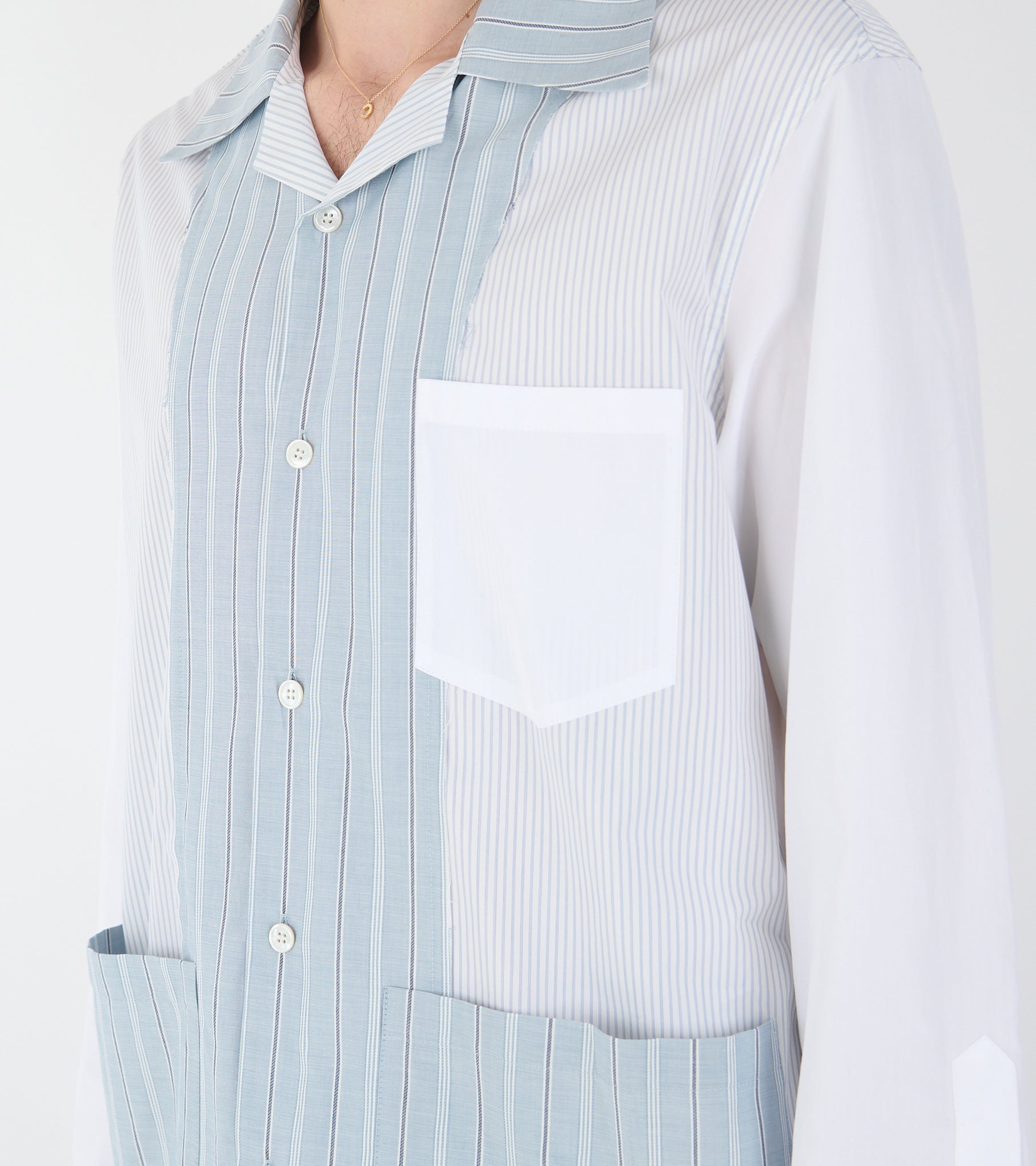 Patchwork Pinstriped Shirt White/Blue