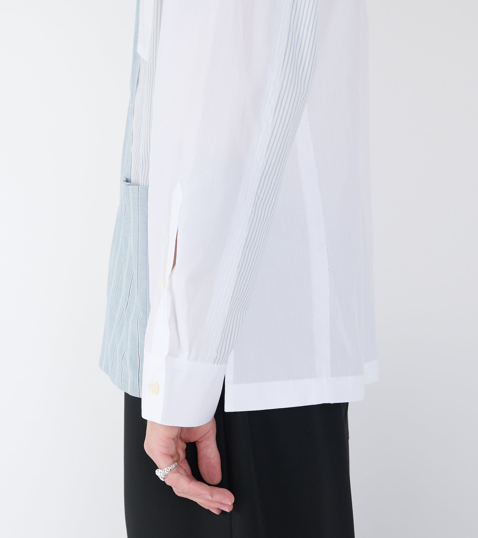 Patchwork Pinstriped Shirt White/Blue