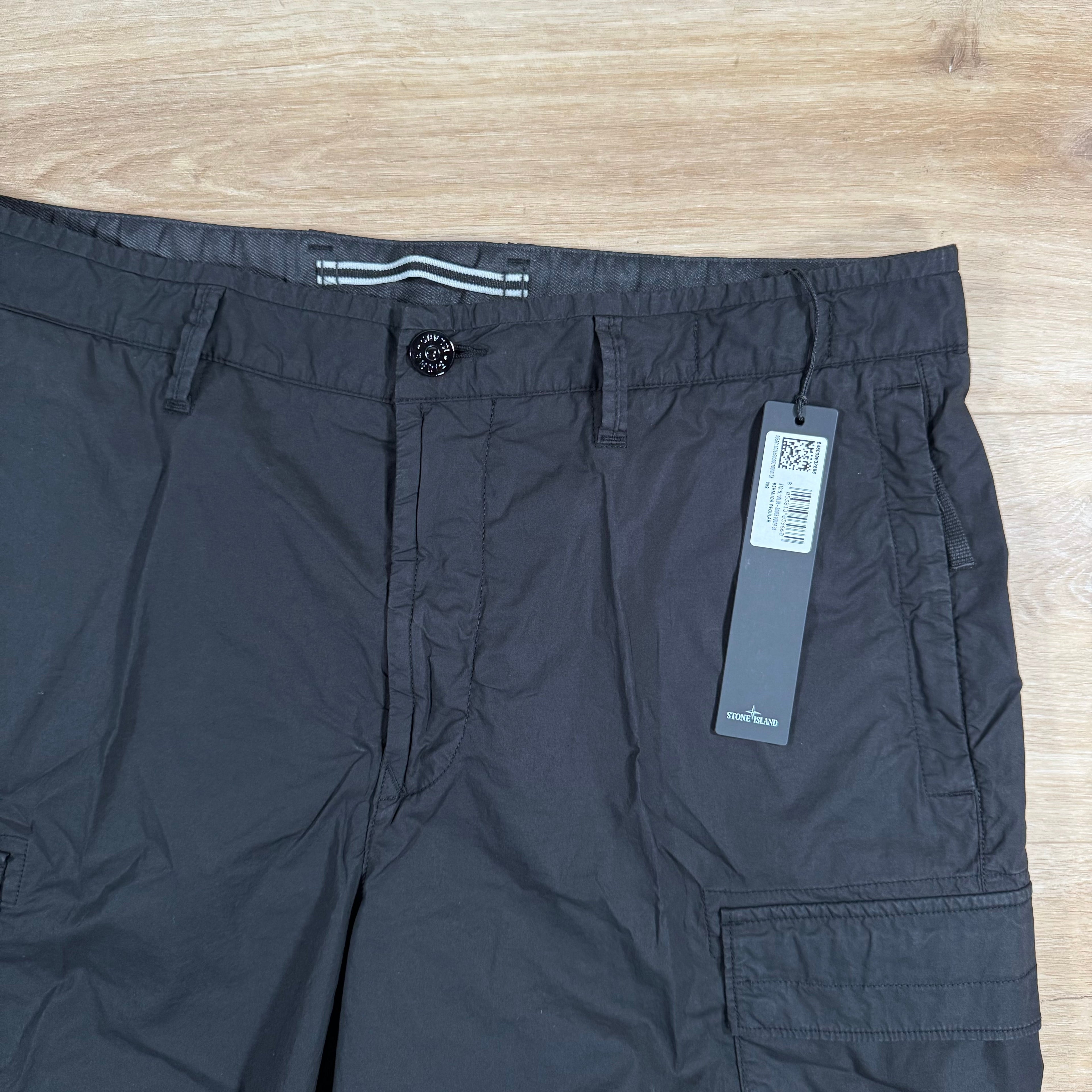 Stone Island Stretch Cotton Tela 'Paracadute' Cargo Bermuda Shorts in Black