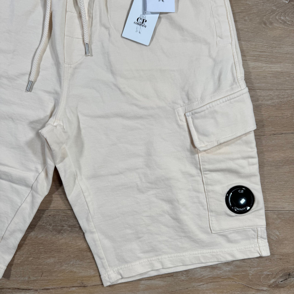 C.P. Company Light Fleece Cargo Lens Shorts in Pistachio Shell